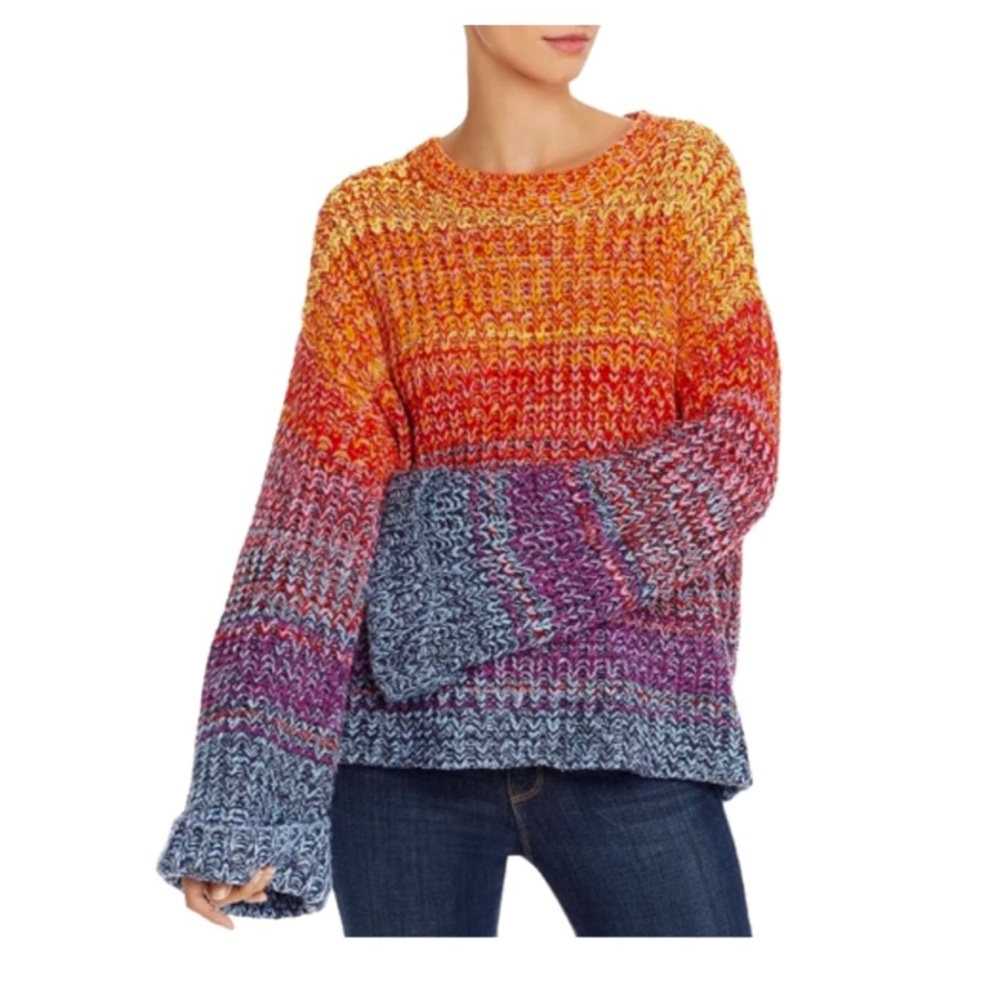 NWT (XS/S) orange blue marled multicolor ombré sweater cuff longsleeve crew neck
